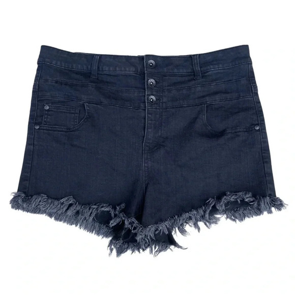 ARIYA Black Distressed Accents Jeans Shorts - frayed hem. 3 button up design - Picture 8 of 9
